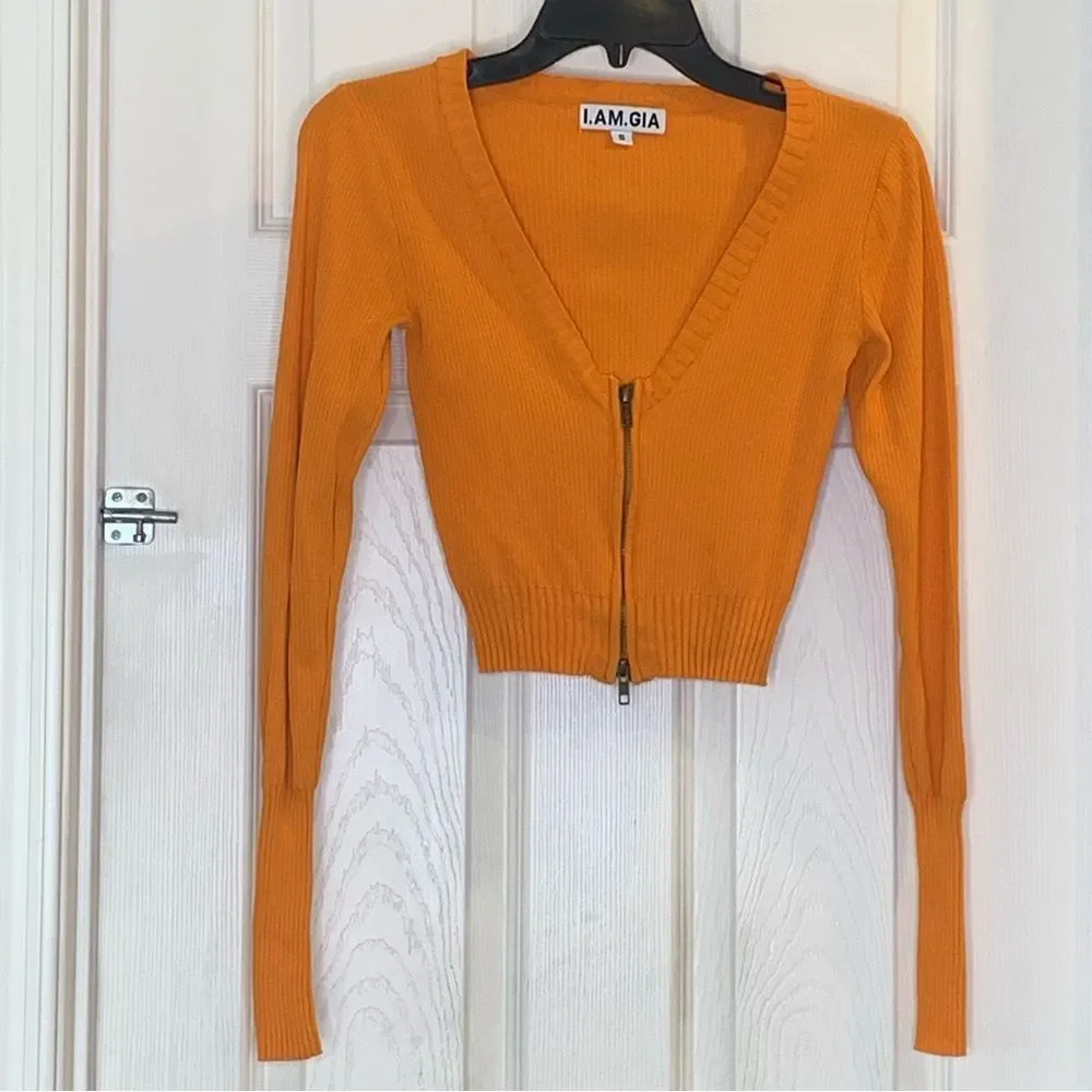 I.AM.GIA Thea Orange Knit Sweater Cropped Size Small - Picture 11 of 12